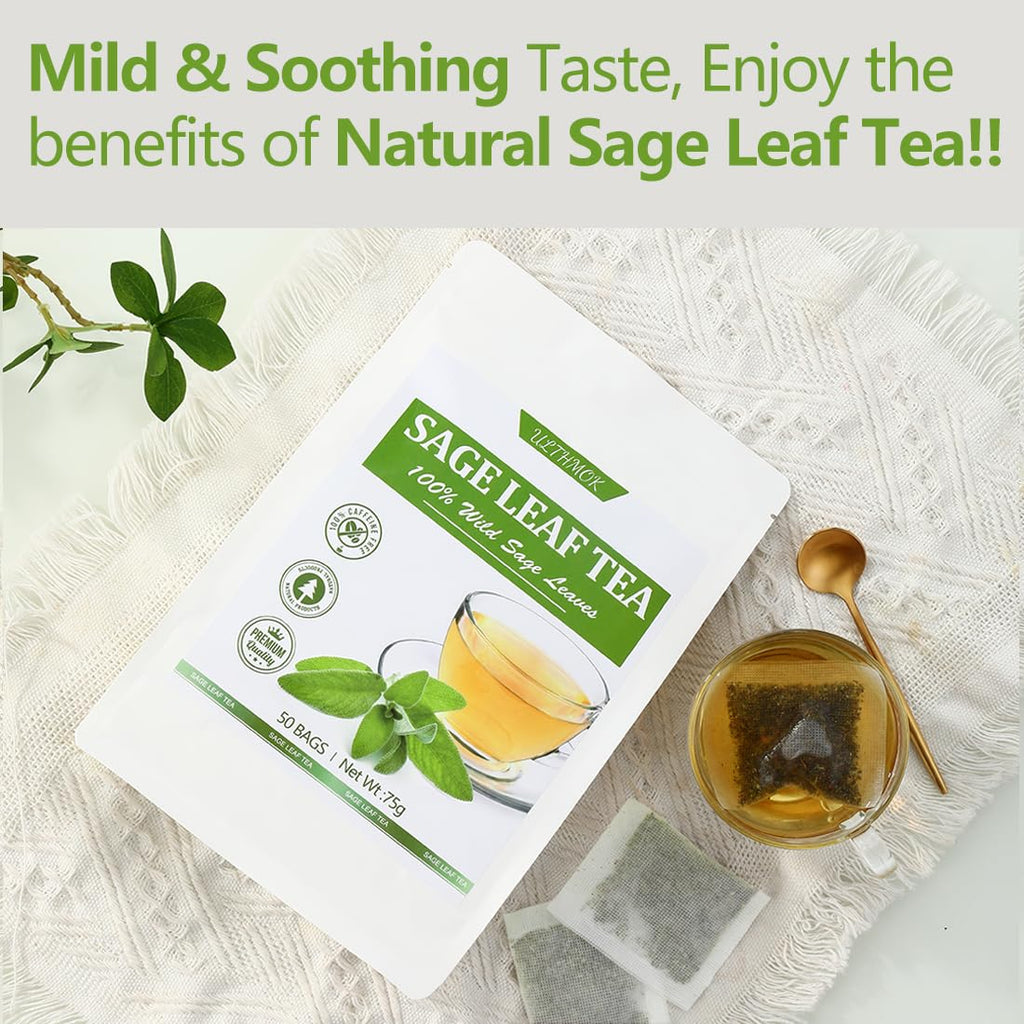 Premium 50 Sage Tea Bags, Made with 100% Natural Sage Leaves, No Additives & Caffeine Free.