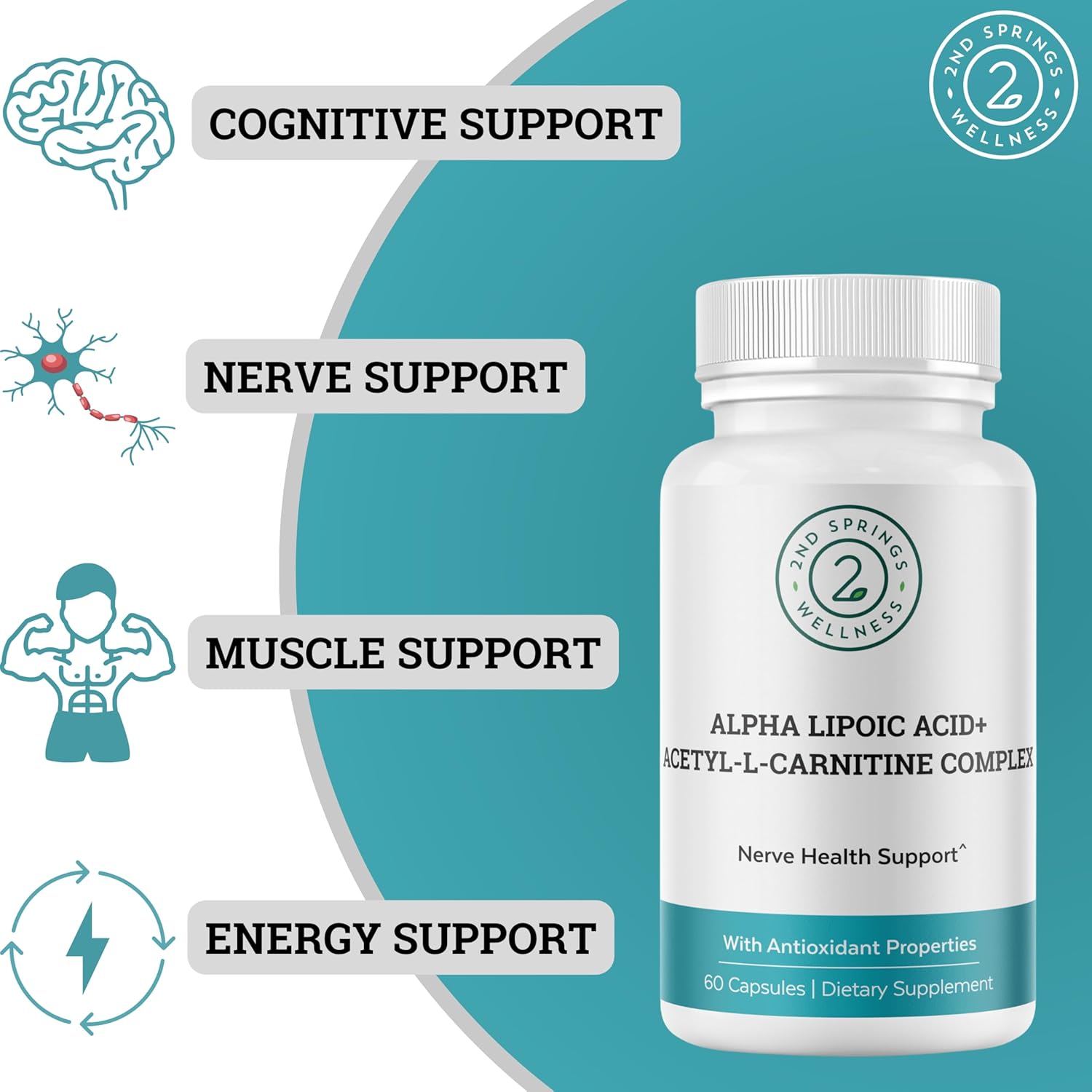 ALA + ALC Complex | Alpha Lipoic Acid (225 mg) + Acetyl-L-Carnitine (525 mg) - Antioxidant & Mitochondrial Support | Promotes Energy, Focus & Healthy Aging, 60 Capsules