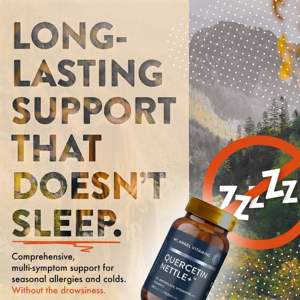 Mt. Angel Vitamins Quercetin Nettle+ - Supports Allergy Wellness & Sinus Health, Featuring Quercetin with Bromelain, Crafted for Seasonal Well-Being, cGMP Certified, Made in USA, 60 Tablets