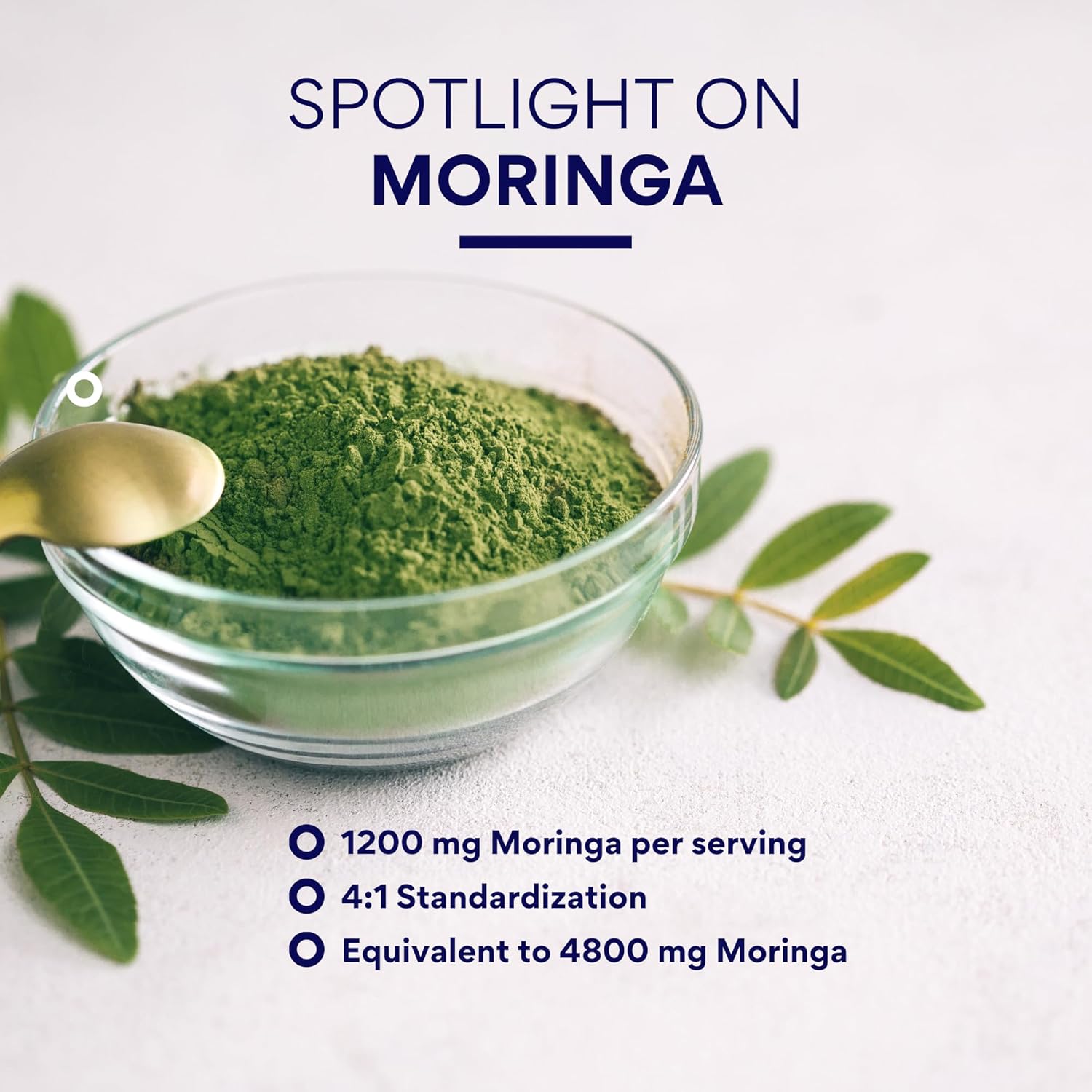 Research Verified Moringa Oleifera - 100% Pure Extract- 1200 mg Per Serving - 60 Count - 3 Month Supply