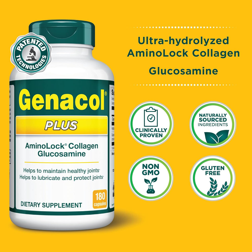 Genacol Plus – Glucosamine and Collagen Joint Supplement, Lubricates, Protects and Maintains Heathy Joints, Relieves Joint Discomfort Plus, 180 Capsules (60-Day Supply)