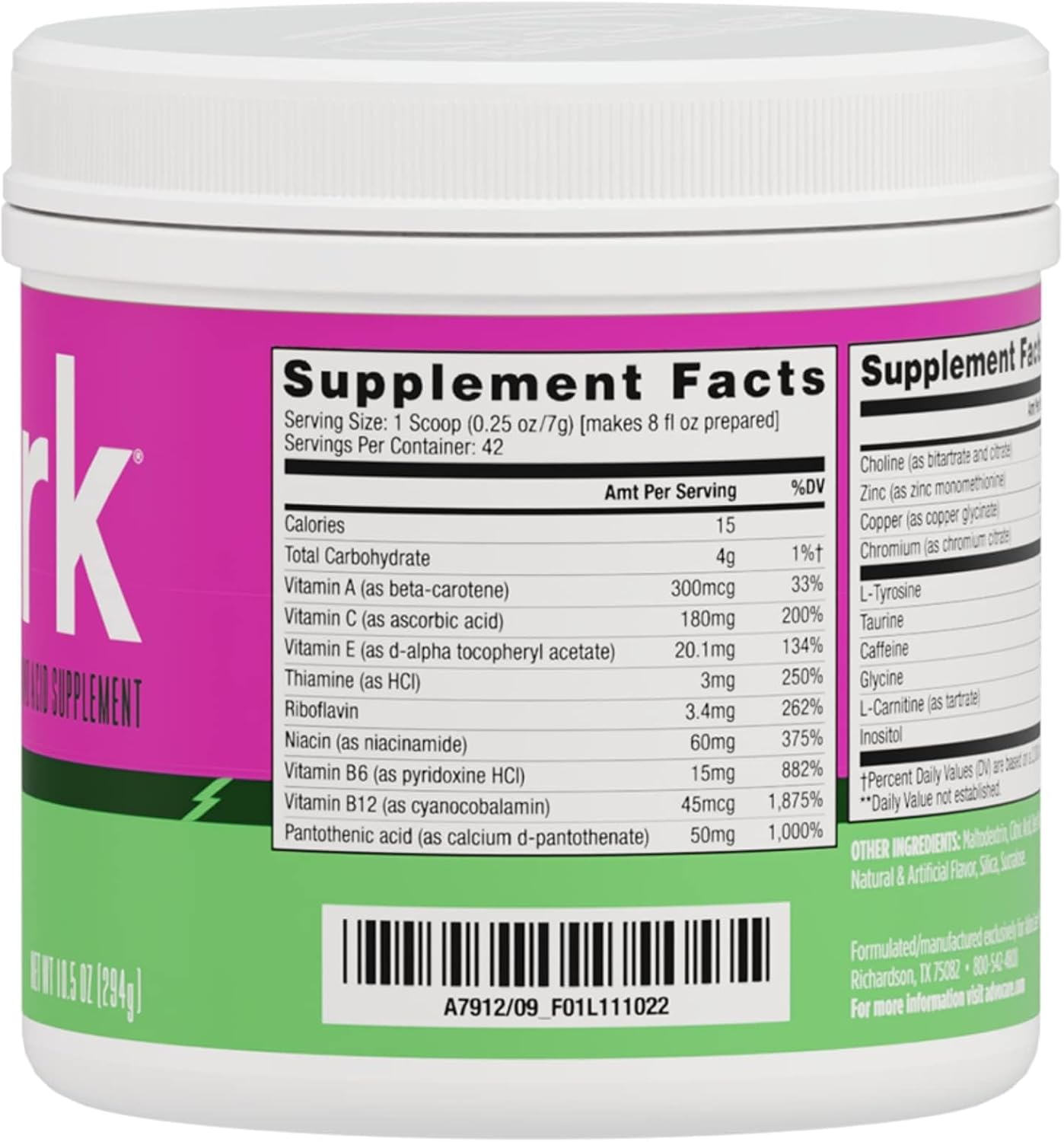 AdvoCare Spark Vitamin & Amino Acid Supplement - Focus & Energy Drink Powder Mix with Vitamin A, B-6, C & E - Also Includes L-Carnitine & L-Tyrosine - Watermelon - 10.5 oz