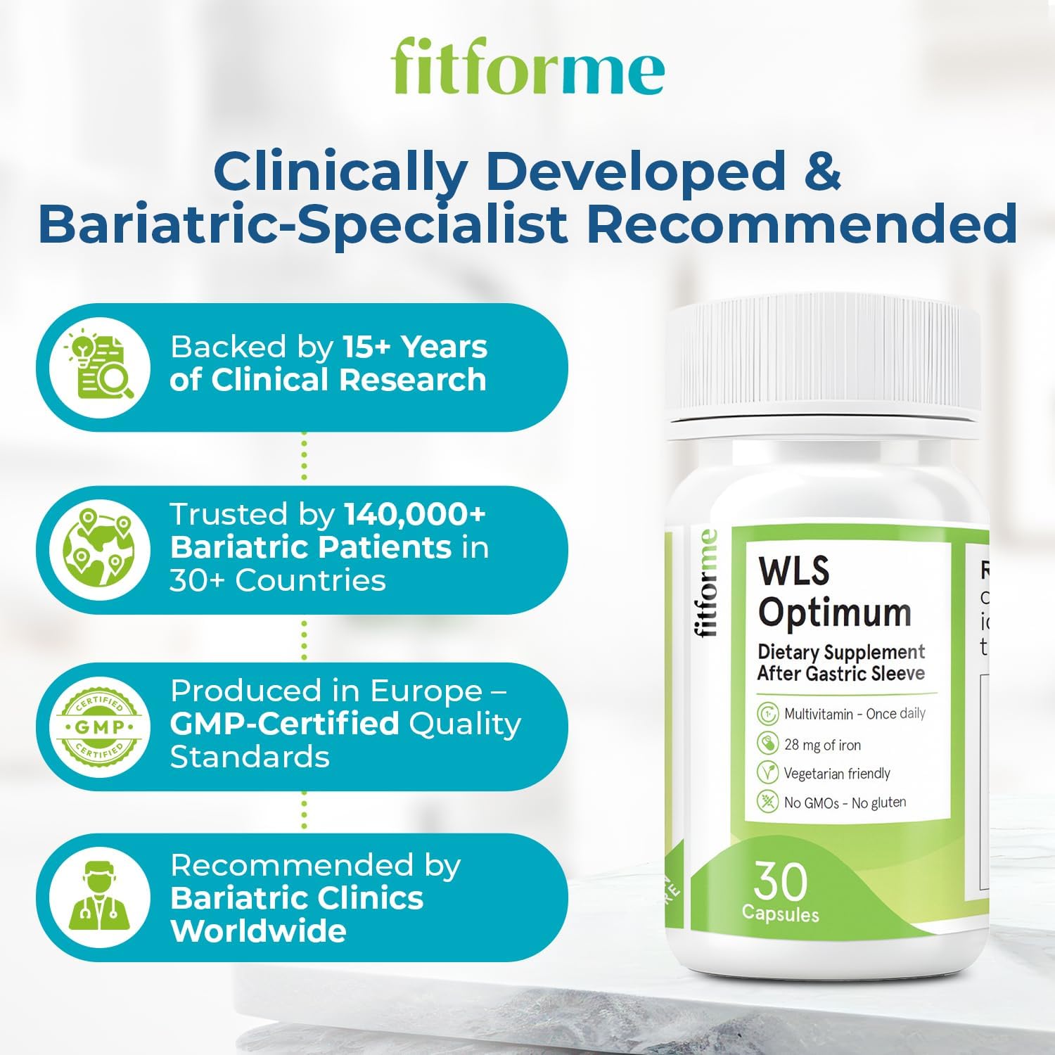 FitForMe Bariatric Multivitamins with Iron After Gastric Sleeve - One a Day WLS Optimum Capsule - 90 Days Supply of Vitamins & Minerals, Scientifically Proven