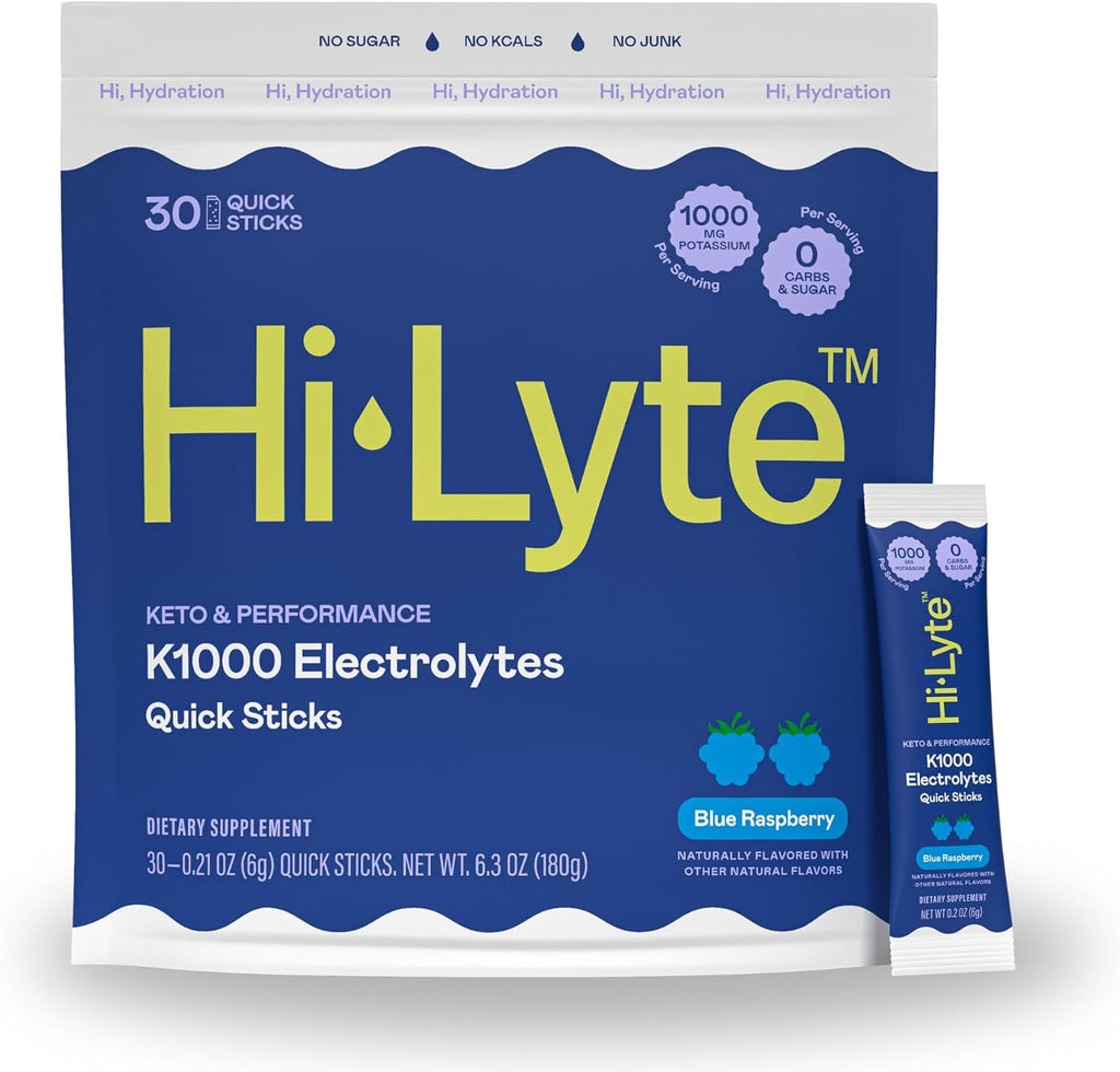 Hi-Lyte K1000 Electrolytes Sticks Blue Raspberry Keto & Performance, 30 Servings