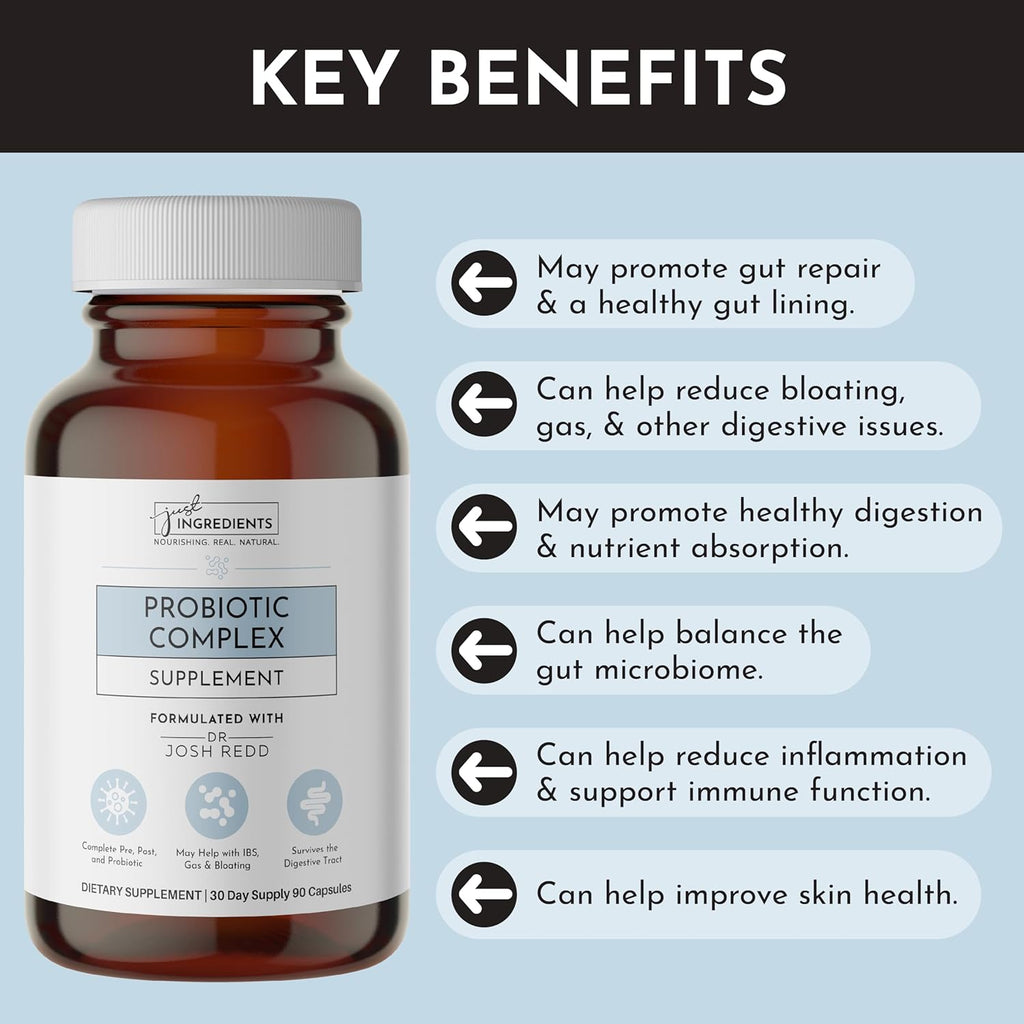 Probiotic Complex – 60 Capsules – 5 Billion CFU with Prebiotics & Postbiotics – Supports Digestive Balance, Gut Health, Immune Function & Nutrient Absorption – Third-Party Tested