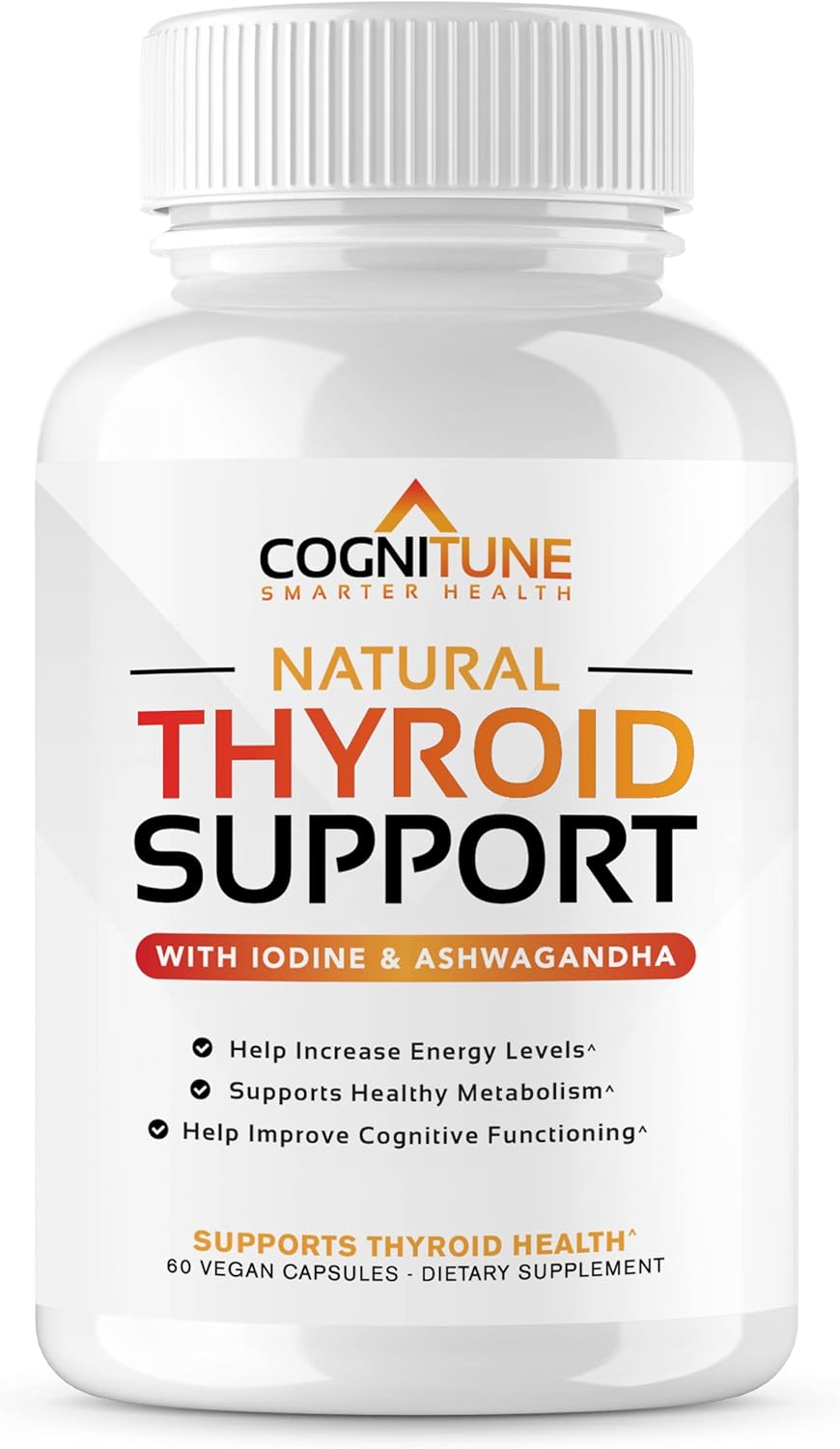 CogniTune Thyroid Support for Women and Men - Thyroid Supplement with Methylated B12, Iodine, Selenium, Ashwagandha, L-Tyrosine - Energy, Metabolism & Focus Support - 60 Capsules