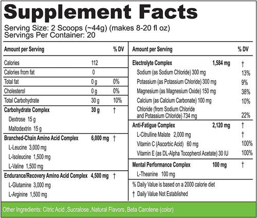 3-in-1 Endurance and Recovery, Hydration, BCAA, Electrolyte Enhanced Drink (Lemon Lime)
