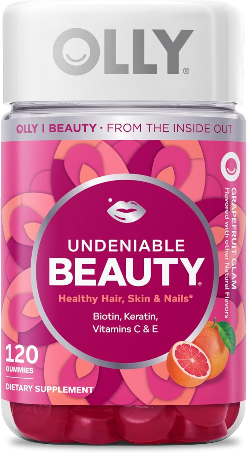 OLLY Undeniable Beauty Gummy, for Healthy Hair, Skin & Nails,* Biotin, Vitamins C & E, Keratin, Chewable Supplement, Grapefruit Flavored, 60 Day Supply - 120 Count