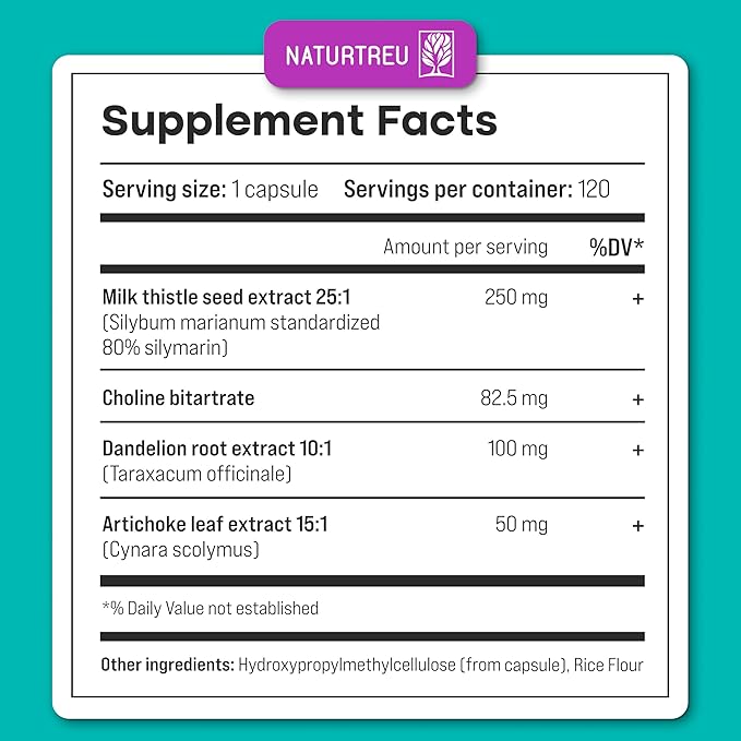 High-Potency Vegan Liver Cleanse Detox & Repair (120 Days Supply) - Dr Formulated Milk Thistle, Silymarin, Choline, Artichoke & Dandelion Root Supplement – Liver Support & Kidney Detox - 120 Capsules