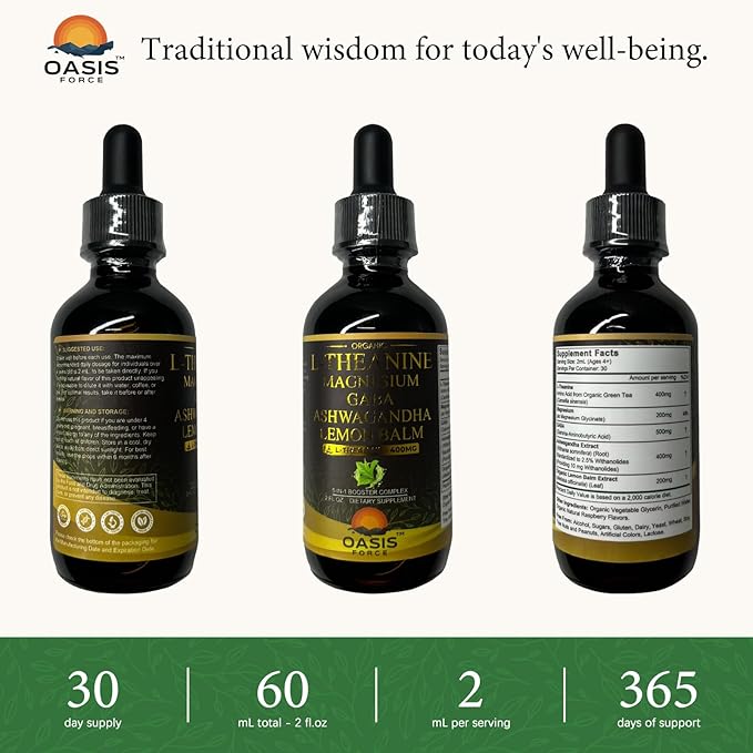 2 Pack L Theanine Drops, L-Theanine Supplement 400mg for Adults & Kids with GABA, Magnesium & Ashwagandha, Natural Sleep, Focus & Relaxation Support, Vegan, Alcohol-Free, Non-GMO, 4 FL OZ
