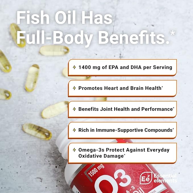 Essential Elements Omega-3 Fish Oil Supplement with EPA & DHA | Fatty Acids for Immune, Heart & Cognitive Support | Omega-3 Fish Oil 120 Softgels (2-Pack)