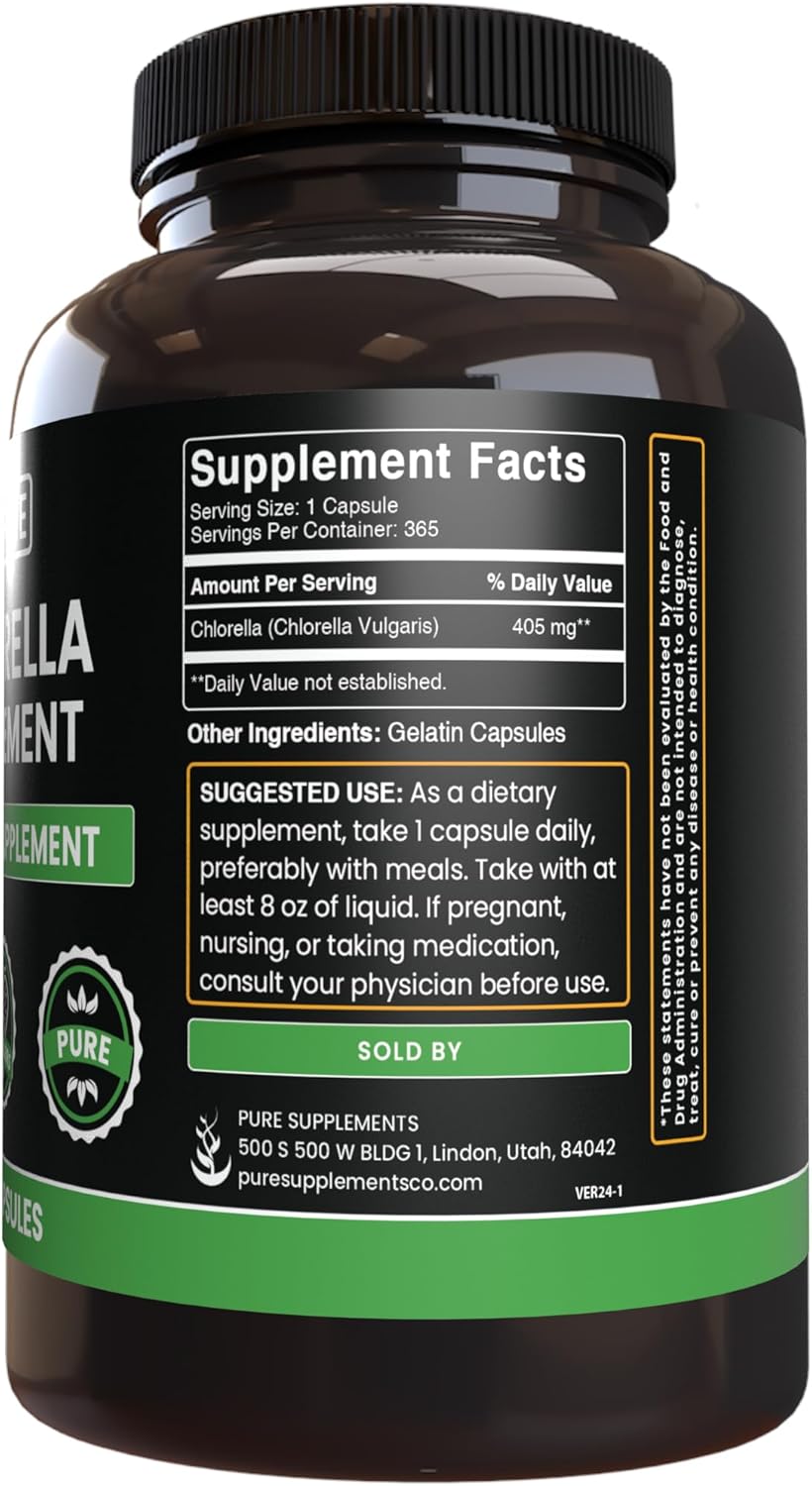 Pure Original Ingredients Chlorella (365 Capsules) No Magnesium Or Rice Fillers, Always Pure, Lab Verified