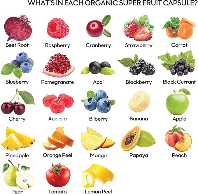 Fruits and Veggies Supplement Powerfull Blend of 39 Whole Fruits and Veggies, Fills Nutritional Gaps, Get Energy, Well-being. USA Made Non-GMO/Vegan/Gluten Free. Packaging May Vary (60 Day Supply)