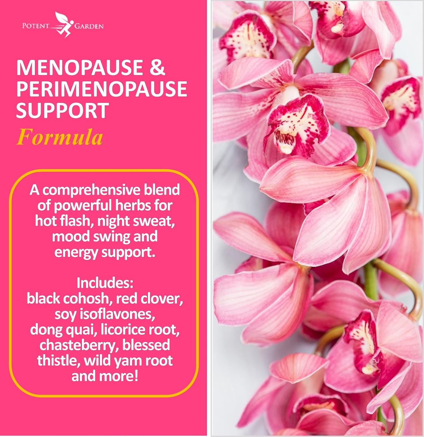 Potent Garden Menopause Relief Supplement with Black Cohosh, Soy Isoflavones, and Don Quai, Hot Flash Relief & Night Sweats Relief for Women, Non-GMO, 60 Capsules, 30 Servings