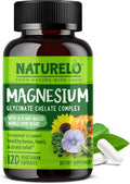 NATURELO Magnesium Glycinate Chelate Complex - 200 mg Magnesium with Organic Vegetables to Support Sleep, Calm, Muscle Cramp & Stress Relief - Gluten Free, Non GMO - 120 Capsules