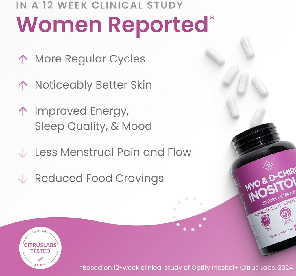 Optify Inositol Supplement for Women – 90-Day Supply – Myo-Inositol and D-Chiro Inositol with Folate and Vitamin D – 40:1 Ratio – Hormone Balance & Ovarian Support - 360 Capsules