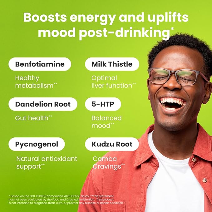 NoMoreDrinks Anti Alcohol Craving Supplement | Liver Detox & Combat Cravings | Energy Support Alcohol Replacement Drink | Organic Milk Thistle Supplement & Dandelion Root & 5HTP | (120) Energy Pills