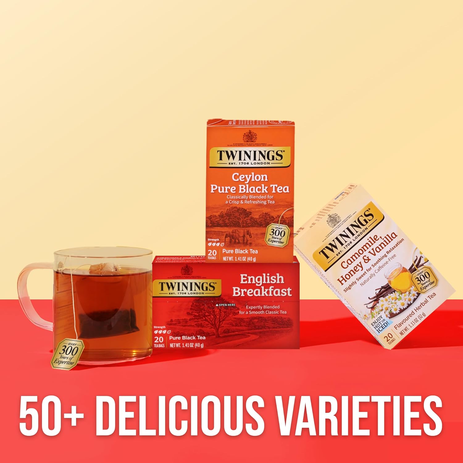 Twinings Ceylon Pure Black Tea Individually Wrapped Bags, 20 Count (Pack of 2), formerly Ceylon Orange Pekoe, Crisp, Refreshing, Caffeinated, Enjoy Hot or Iced, 20 Teabags