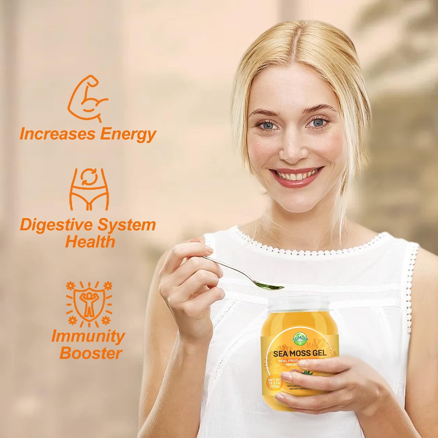 18.5OZ Sea Moss Gel, Raw Flavored Irish Seamoss Gel Immune and Digestive Support Vitamin Mineral Supplements, Pineapple