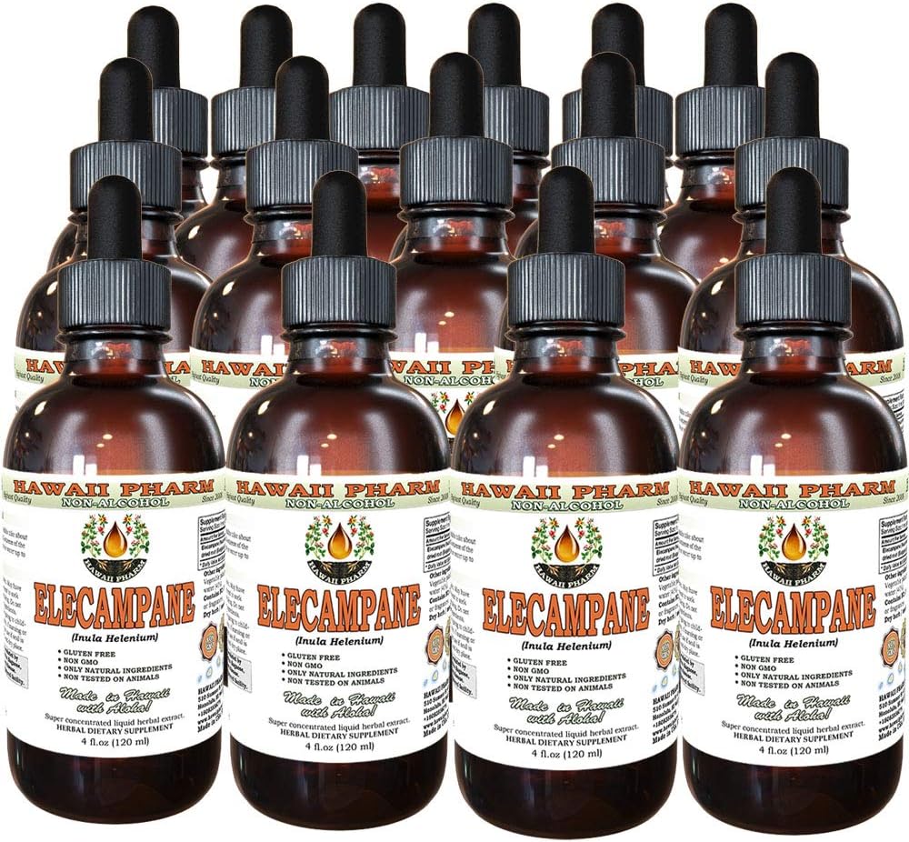 Elecampane Alcohol-Free Liquid Extract, Organic Elecampane (Inula Helenium) Dried Root Glycerite Hawaii Pharm Natural Herbal Supplement 15x4 oz