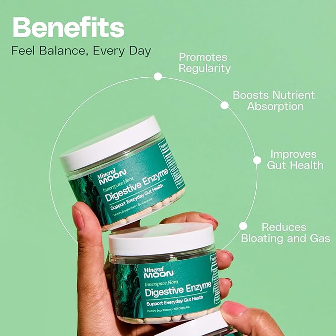 Innerspace Flora Premium Digestive Enzymes for Men and Women - 12 Enzymes for Digestion & Senna Leaf Extract - Supports Gut Health, Digestion Supplement, Nutrient Absorption - 90 Capsules