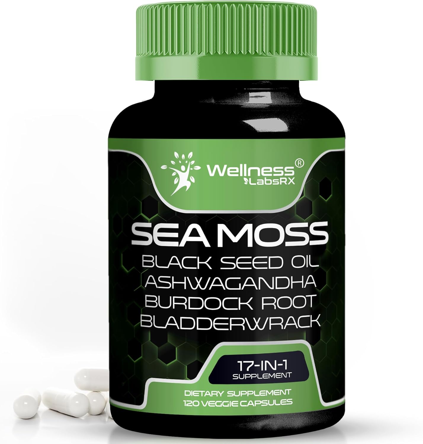 Irish Sea Moss Capsules, 17-in-1, Seamoss Black Seed Oil, 120 Count, Ashwagandha Burdock Root Organic Bladderwrack Capsules | Organic Sea Moss Advanced, Immune and Blood Pressure Support