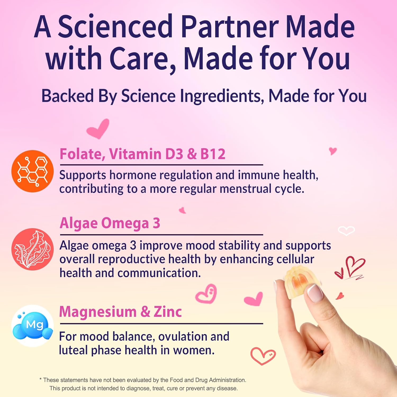 Myo-Inositol & D-Chiro Inositol, Hormone Balance for Women | Sugar Free Inositol Gummies w/Omega 3, MTHF Folate, Vitamin D3, B12, Magnesium & Zinc for Ovarian Health, Ideal 40:1 Ratio, Vegan, 60 Cts