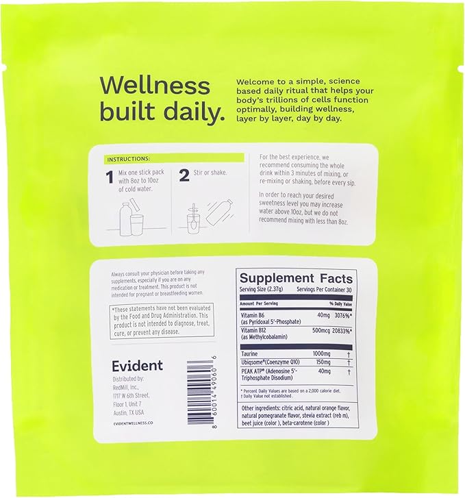 Ageless Energy Powder – CoQ10 Supplement w/Taurine, Vitamins B6 & B12 & ATP – Helps Improve Energy & Heart Function, Reduce Muscle Fatigue – 30 Stick Packs, Orange Pomegranate