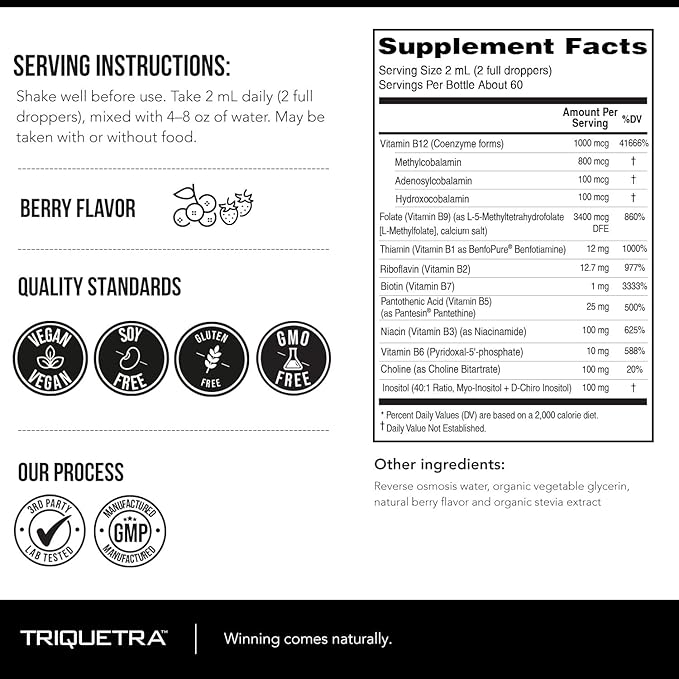 BioActive Vitamin B Complex - Blood Stream Ready, Methylated B Complex - Featuring Methylfolate, 3 BioActive Forms of B12, BenfoPure® B1 & Pantesin® B5 - 12 B Vitamins in Clinical Doses - Liquid 4 oz