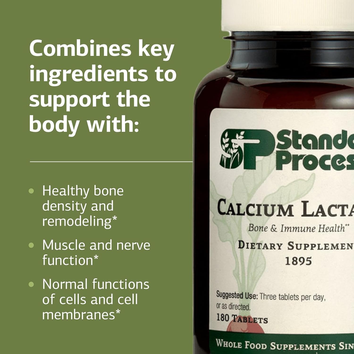 Standard Process Inc. Calcium Lactate - Immune Support and Bone Strength - Bone Health and Muscle Supplement with Magnesium and Calcium - 180 Tablets