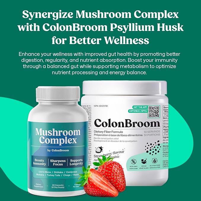 ColonBroom Mushroom Complex, Powerful Mushroom Blend with Cordyceps, Reishi, Shiitake, Lion’s Mane Extract for Energy, Immunity, Stress Relief & Cognitive Health - 60 Capsules (120 Count (Pack of 2))