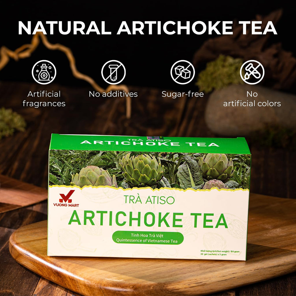 VUONGMART Artichoke Flower Tea, 100% Hand Pick, Stevia, Ming Aralia, Organic Herbal Tea, 30 Tea Bags, Gluten Free, Dairy Free, Sugar Free & Natural, Energy Boost & Health Support