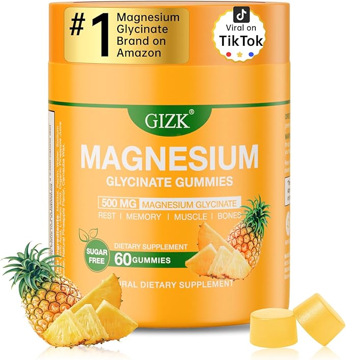 Magnesium Glycinate Gummies 500mg – Sugar Free Magnesium Gummies for Sleep, Stress, Muscle & Nerve Support – for Adults & Kids 4+, Vegan, No Melatonin (Pineapple Flavor, 60 Count)