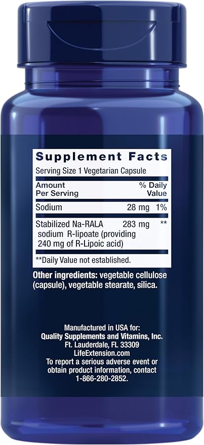 Life Extension Super R-Lipoic Acid – Healthy Aging, oxidative Stress Defense – with 240 mg of Active R-Form of R-Lipoic Acid – Gluten-Free – Non-GMO – Vegetarian – 60 Capsules
