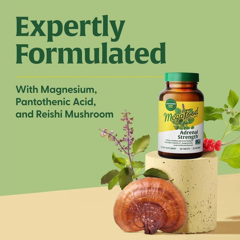 MegaFood Adrenal Strength - Adrenal Support Supplements with Ashwagandha and Magnesium Glycinate, Vitamin C, Holy Basil, Astragalus, Reduces Cortisol Levels - Vegetarian - 60 Tablets (30 Servings)