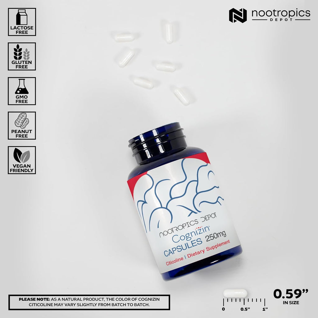 Nootropics Depot Cognizin Citicoline Capsules | 60 Count | Choline Supplement | Brain Health Supplement | Regulates Memory and Cognitive Function | Supports Attention, Focus and Recall