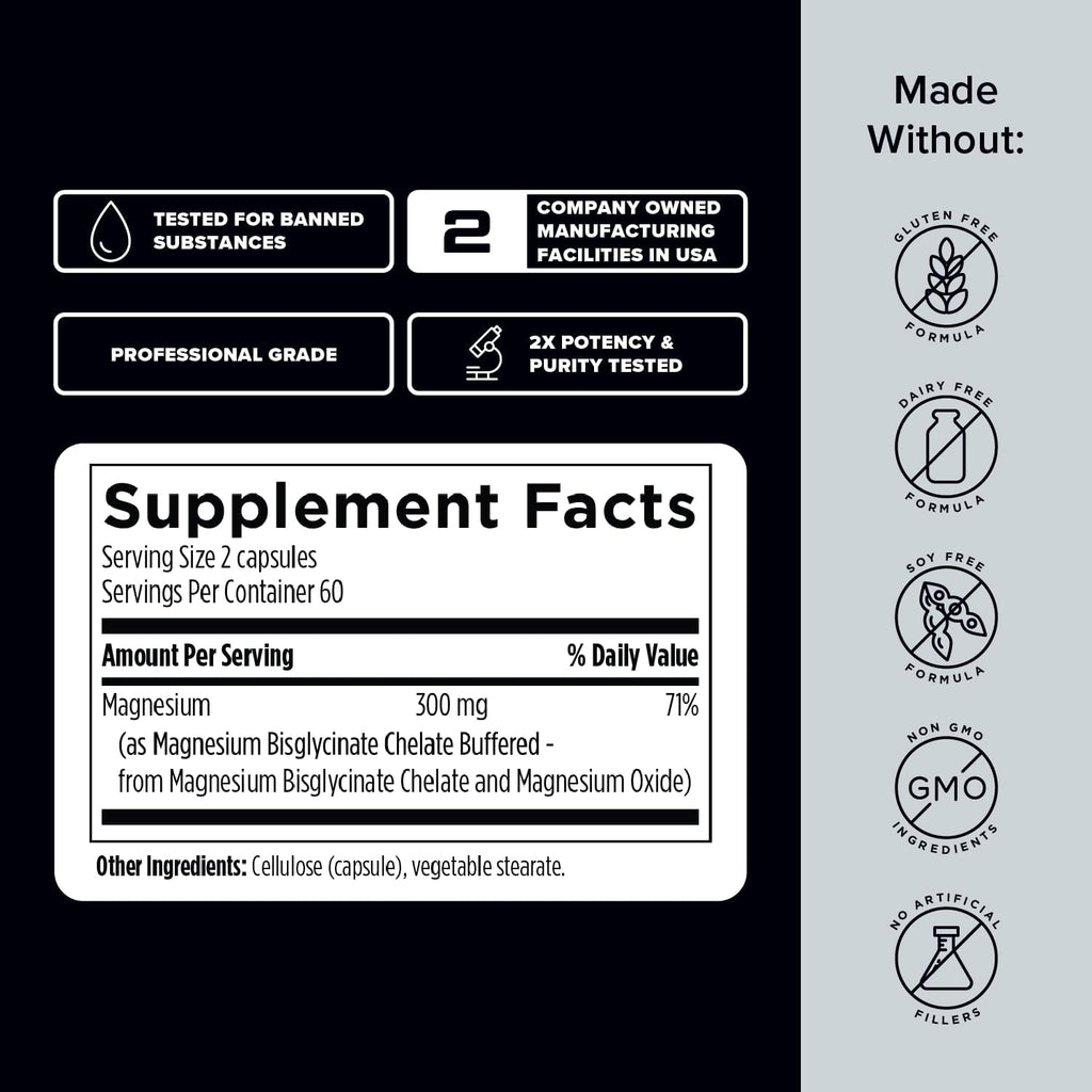 Magnesium Bisglycinate - Magnesium Supplement to Support ATP Energy, Muscle Recovery, Bone Health & Heart Health - NSF Certified for Sport (120 Capsules)
