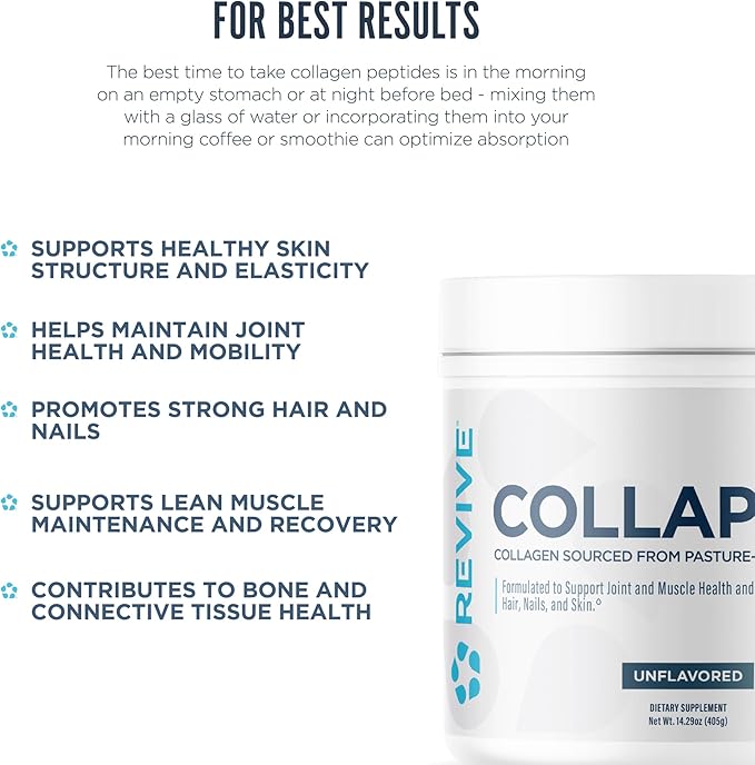 Revive MD CollaPURE Collagen Peptides Powder for Women & Men, Unflavored - Type I & Type III Grass-Fed Collagen Supplements for Hair, Skin, Nails, Bones & Joint Health - No Fillers (30 Servings)