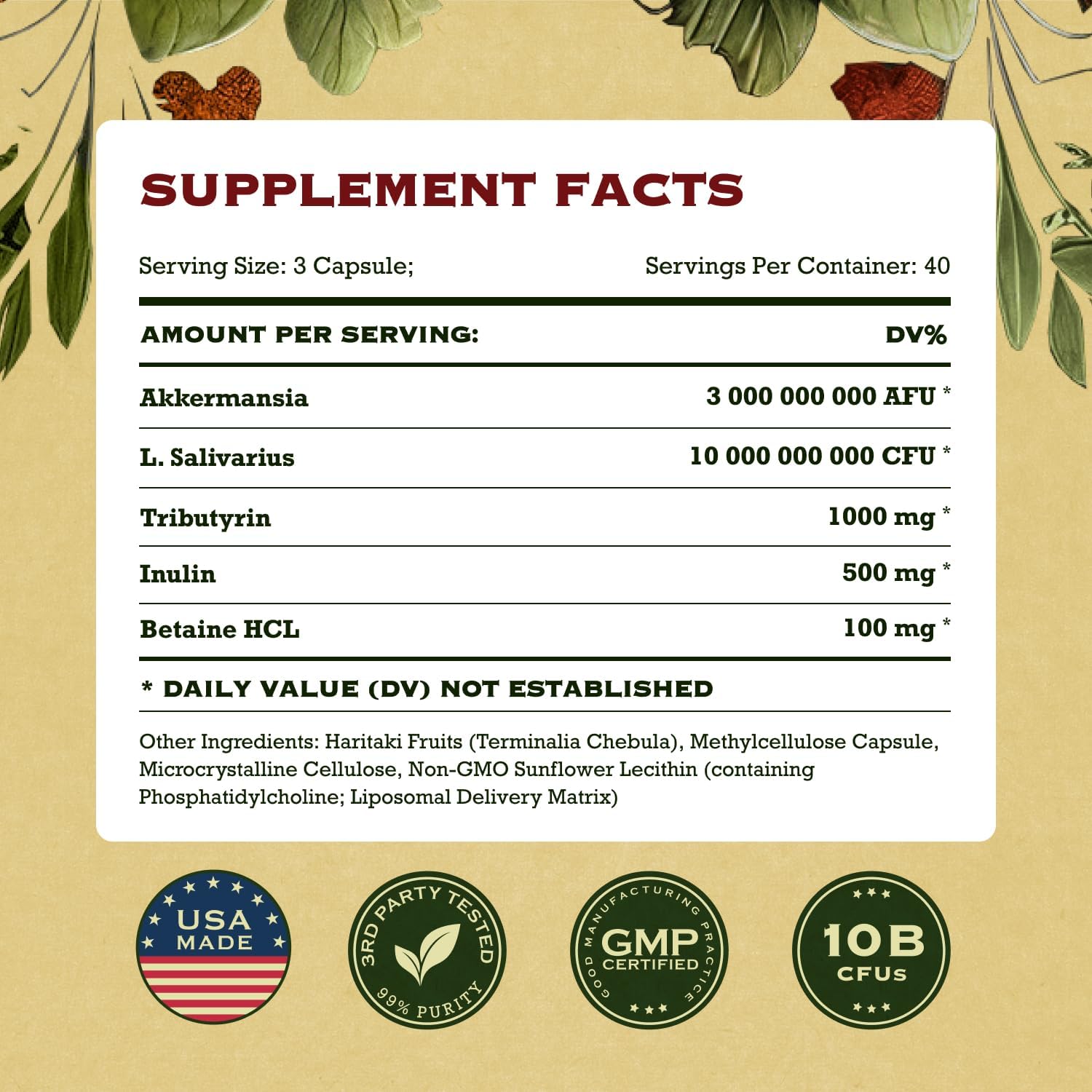 Akkermansia Muciniphila Probiotics and Prebiotics - GLP 1 Booster w/Lactobacillus Salivarius | Fiber Supplement Gut Health & Digestive Health | Women Probiotic Akkermansia Light