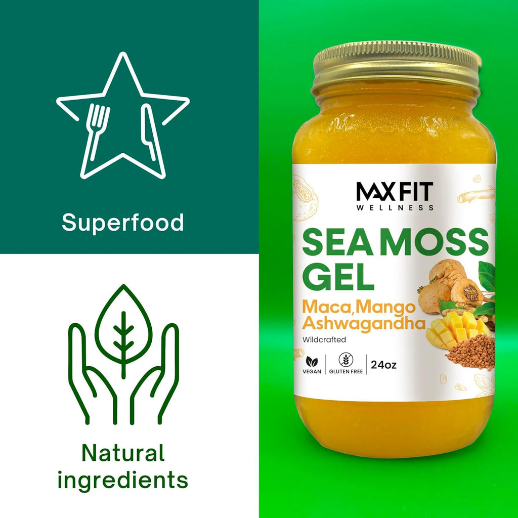 MAX FIT Sea Moss Gel Maca Ashwagandha 24oz Wildсrafted Gold Sea Moss Gel from Saint Lucia | 92 Vitamins and Minerals | Pure Raw+Non-GMO