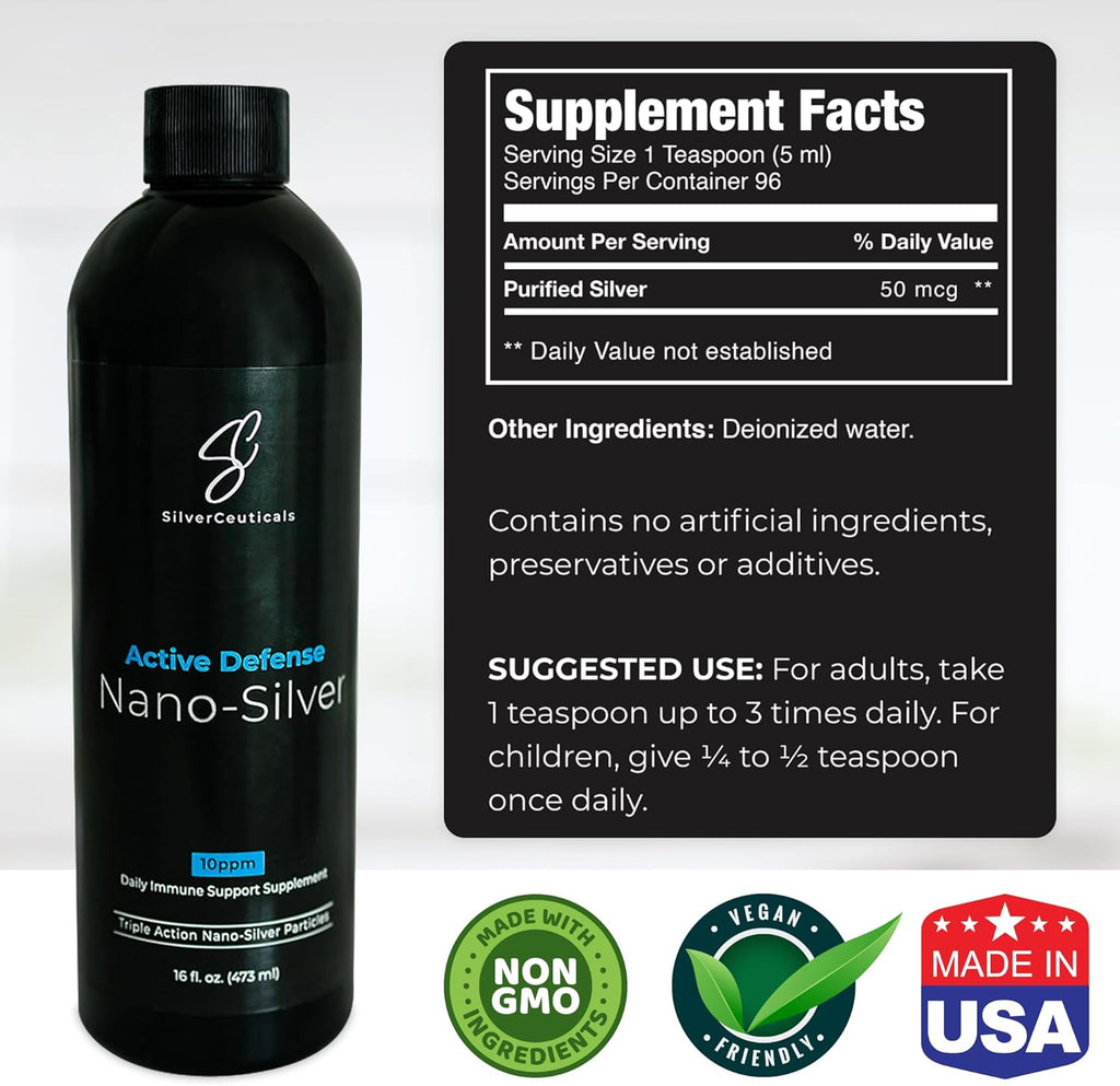 Colloidal Silver w/Nano Technology - 10ppm 16oz - 8X More Effective - Natural Immune Support - Save The Sick Days - Ages 5 & Up - Outperforms Higher PPM Silvers - No Taste & Smell - 3rd Party Tested