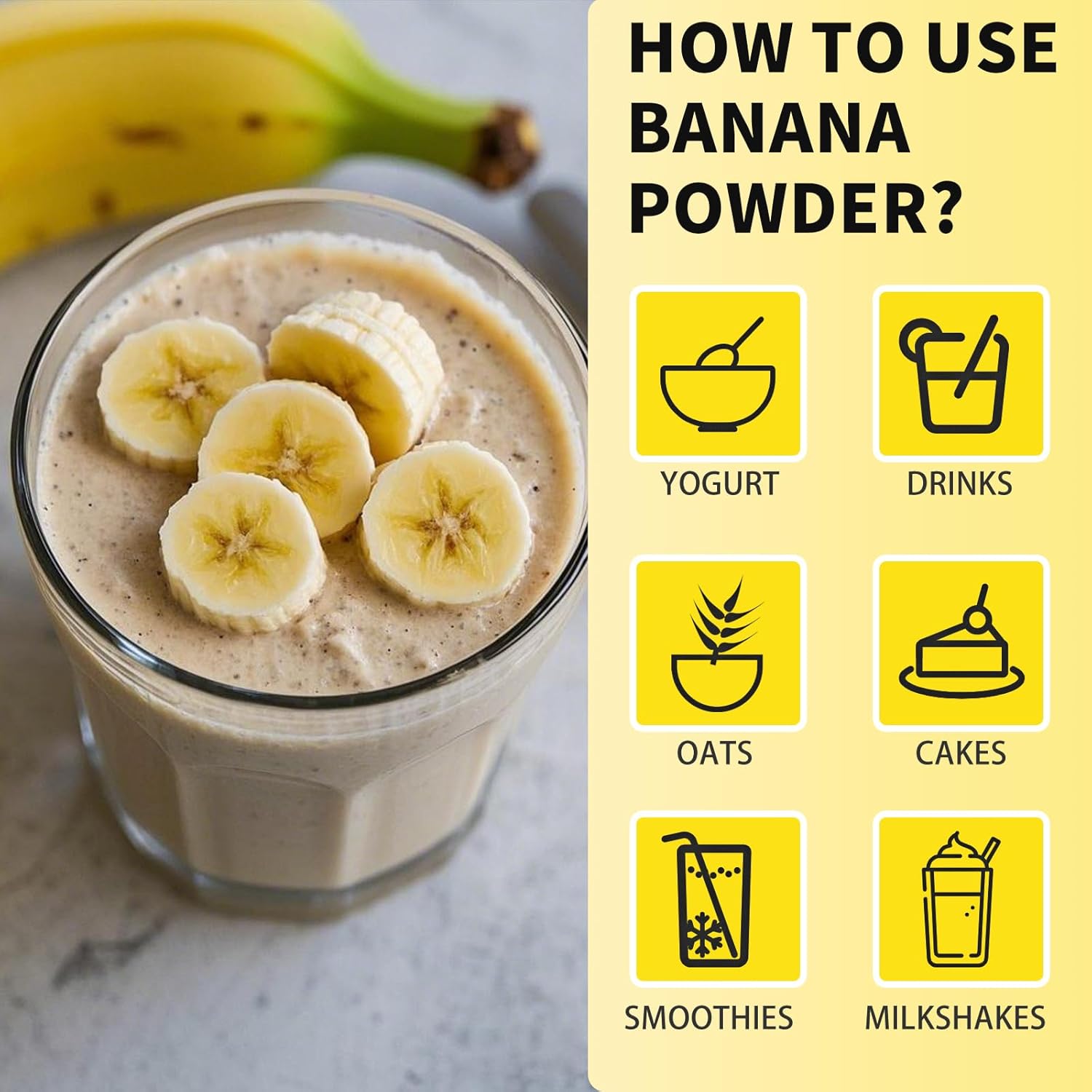Banana Powder, 8.82OZ Freeze Dried Banana Powder, Freeze Dried Fruit, No Added or Sugar, Suitable for Baking, Oatmeal, Cereal, Yogurt, Smoothies, Juice