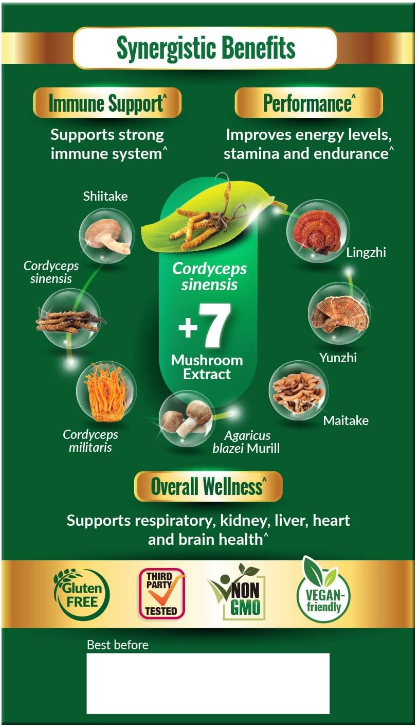 LABO Nutrition Bioactive Organic Cordyceps Ultra – 8 Mushroom Extract Supplement, Cordyceps, Reishi, Turkey Tail, Maitake, Agaricus blazei, Shiitake, for Immunity, Energy, Stamina, No Fillers