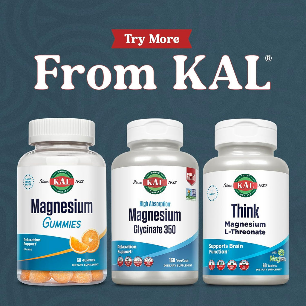 KAL Magnesium Glycinate Capsules, Fully Chelated Magnesium Bisglycinate, High Absorption Magnesium Supplement, Healthy Bones, Muscle, Relaxation and Stress Support, Non-GMO 160 count