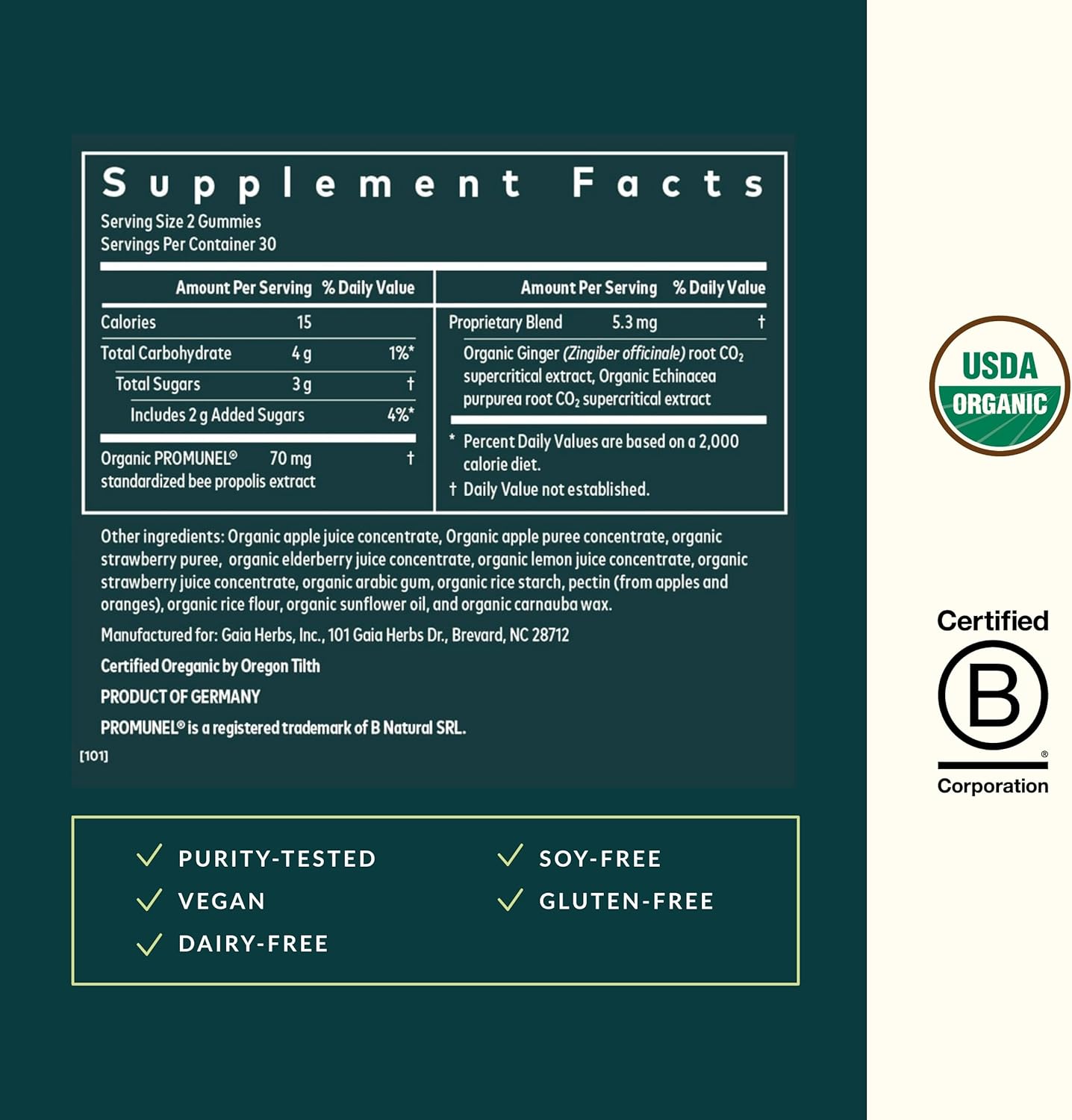 Gaia Herbs Organic Immune Rapid Defense Gummies - Supports Immunity - with Propolis, Ginger, and Echinacea - 60 Vegan Gummies (30-Day Supply)