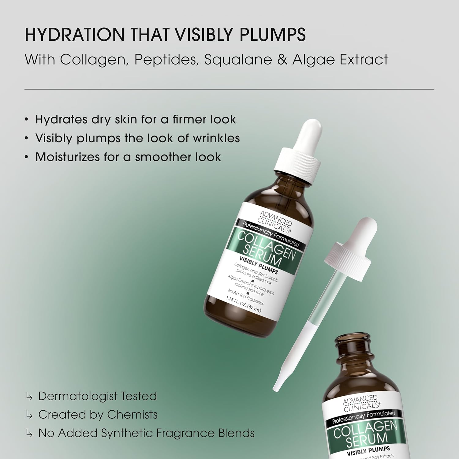 Advanced Clinicals Collagen Serum For Face | Visible Anti Aging Collagen Peptide Serum + Hyaluronic Acid Moisturizer Improves Look Of Wrinkles, Dry Skin, & Fine Lines, No added Fragrance, 1.75 Fl Oz