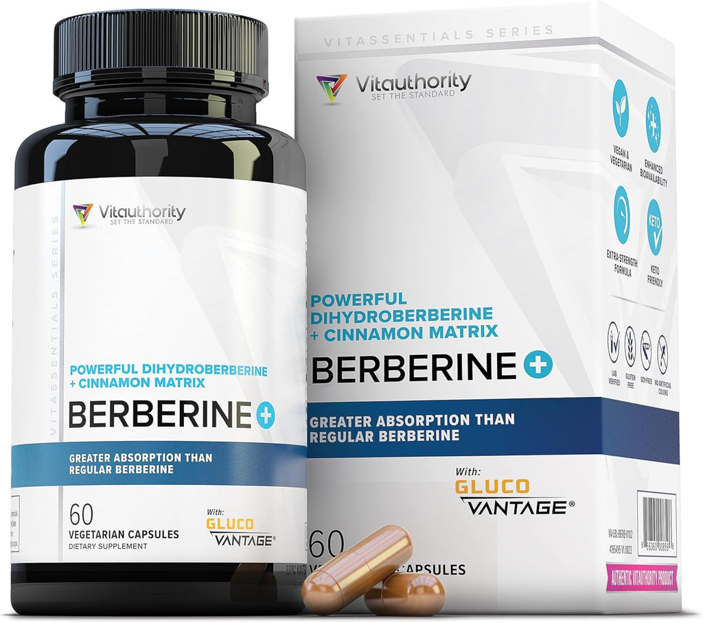 Vitauthority Berberine with Ceylon Cinnamon Supplements | High Absorption Dihydroberberine for Balance and Support | Vegan Powerful AMPk Activator & Antioxidant | 30 Servings