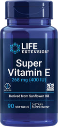 Life Extension Super Vitamin E, 268 mg (400 IU), Non-Synthetic Vitamin E Supplement Promotes Whole-Body Health, Gluten-Free, Non-GMO, 90 softgels