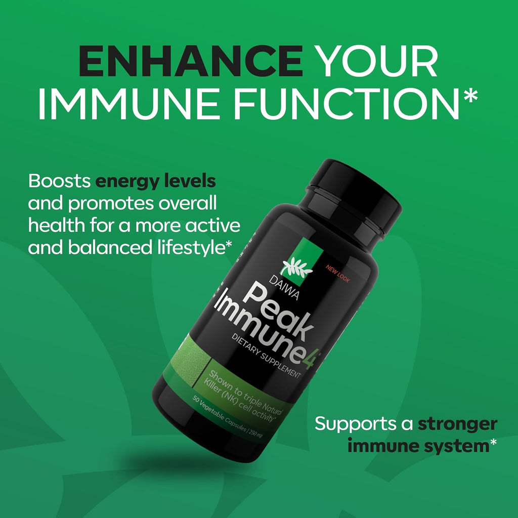 Daiwa PeakImmune4® – Immune Support Supplement for Adults with Rice Bran Arabinoxylan Compound (RBAC) and Enzyme from Shiitake Mushroom – 50 Capsules