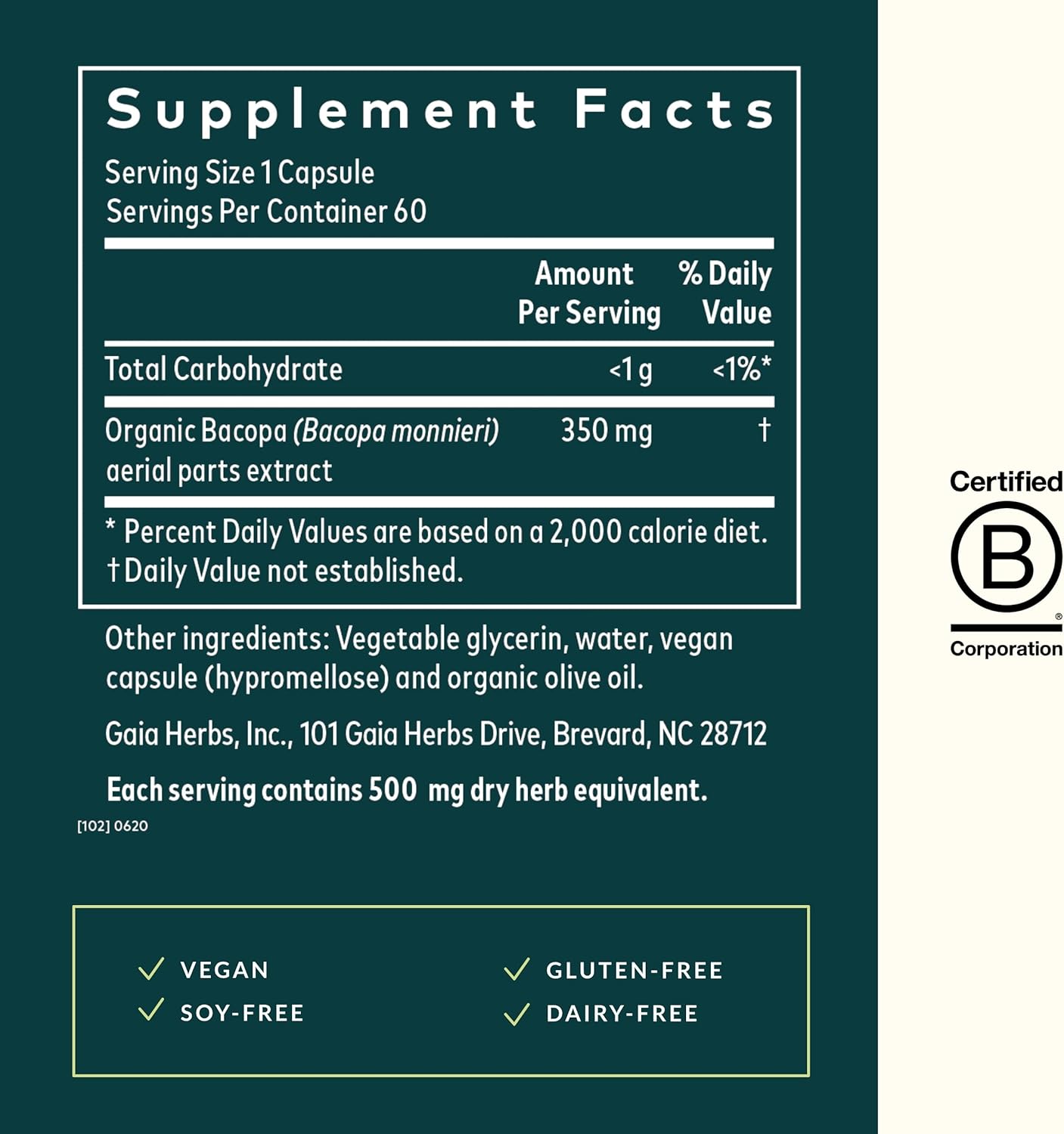 Gaia Herbs Bacopa - Brain and Cognitive Support Herbal Supplement - Made with Bacopa (Bacopa Monnieri) to Help Support a Thriving Mind - 60 Vegan Liquid Phyto-Capsules (Up to 60-Day Supply)